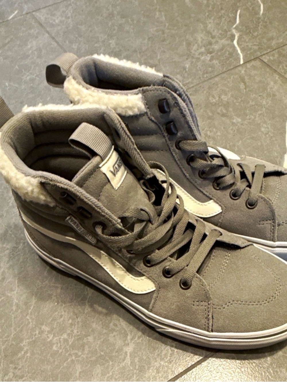 Vans Women’s Grey High-Top Sneakers with White Side Stripe